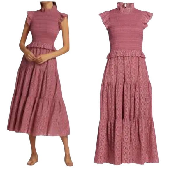Sea New York Ingrid Eyelet Smocked Midi Dress - Picture 1 of 7